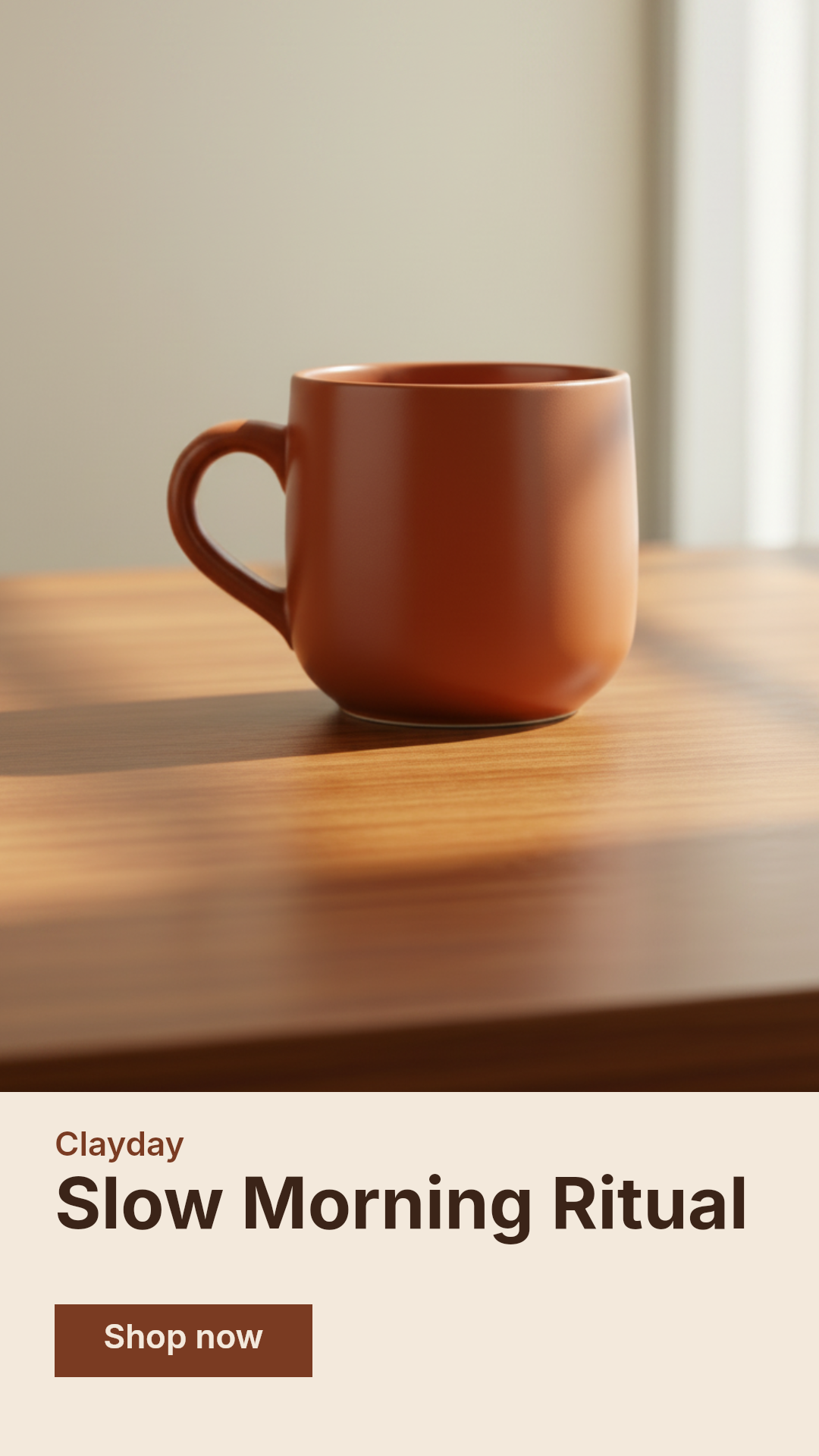 Story 9:16, 1080 x 1920 (Compositor, free). Same copy as the master. The picture sits 260 px up to hide the black bars Nano Banana added in our test; set background x and y to 0 and size to 1080 x 1920 if yours fills the frame.